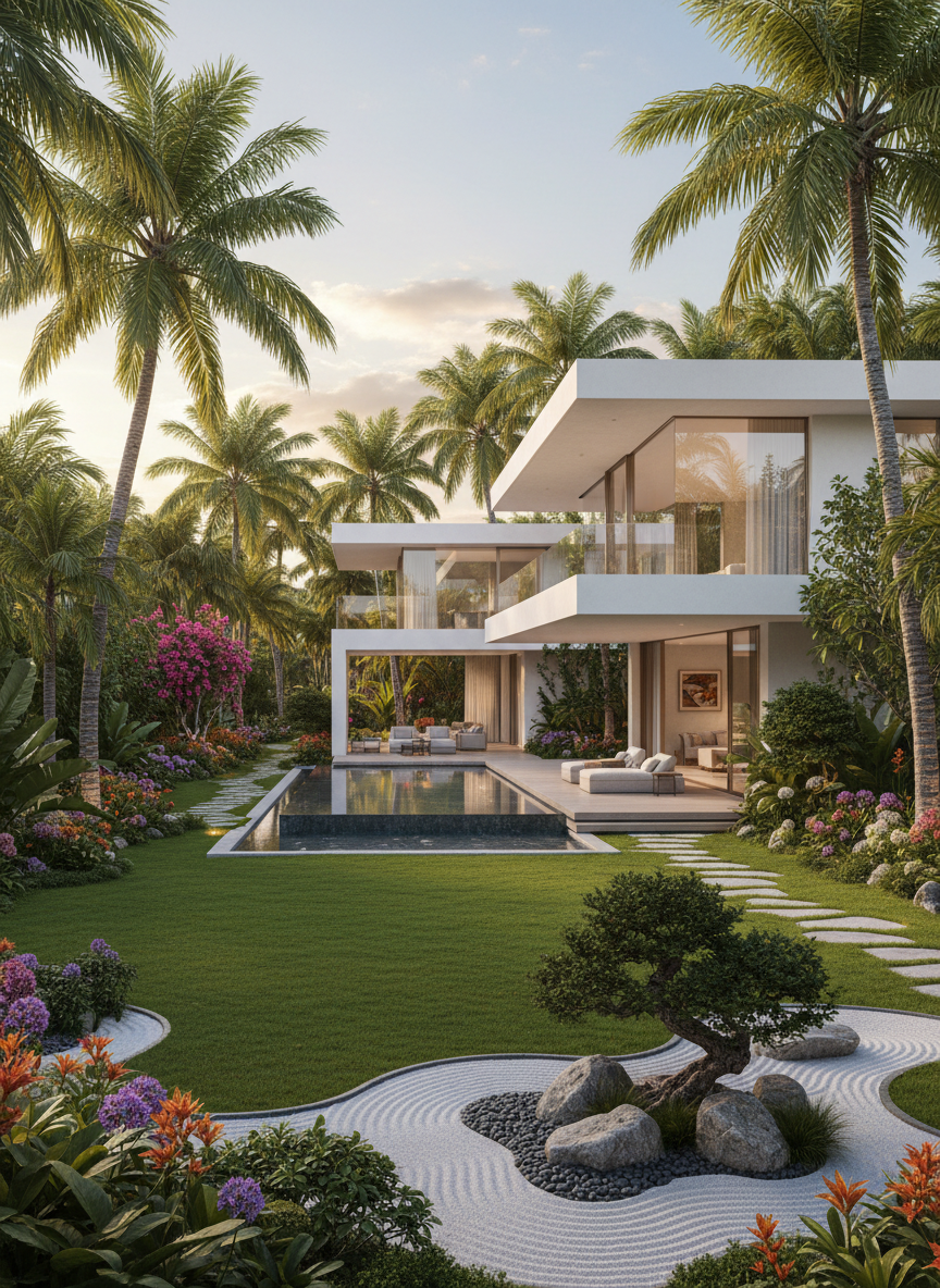 Elegant homes within lush greenery.