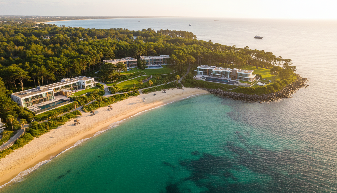Luxury coastal property aerial view