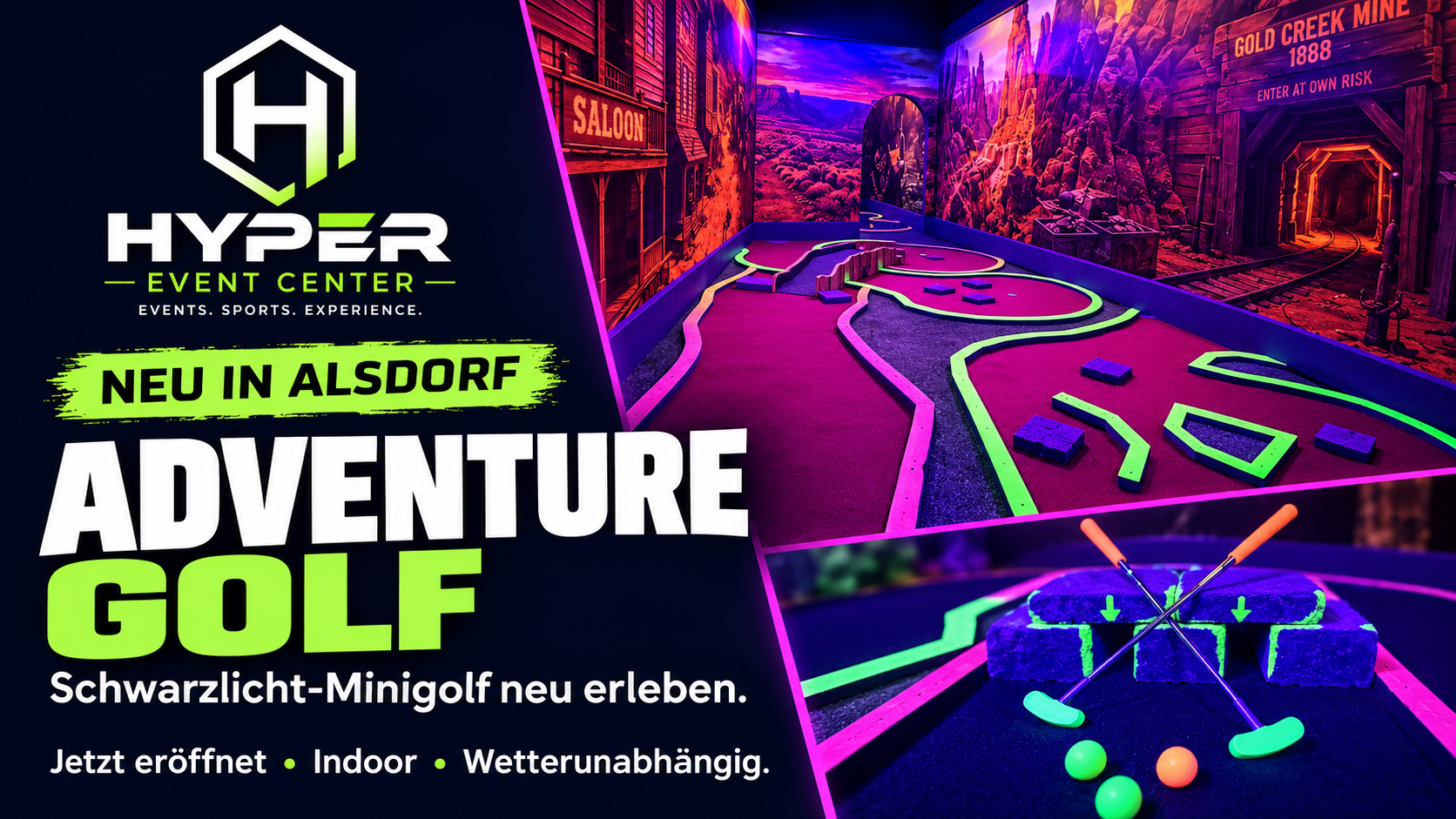 Adventure Golf im Schwarzlicht – Hyper Event Center Alsdorf