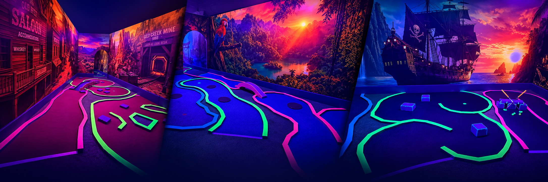 Adventure Golf in Alsdorf – Schwarzlicht-Minigolf mit Western-, Dschungel- und Piratenkulissen