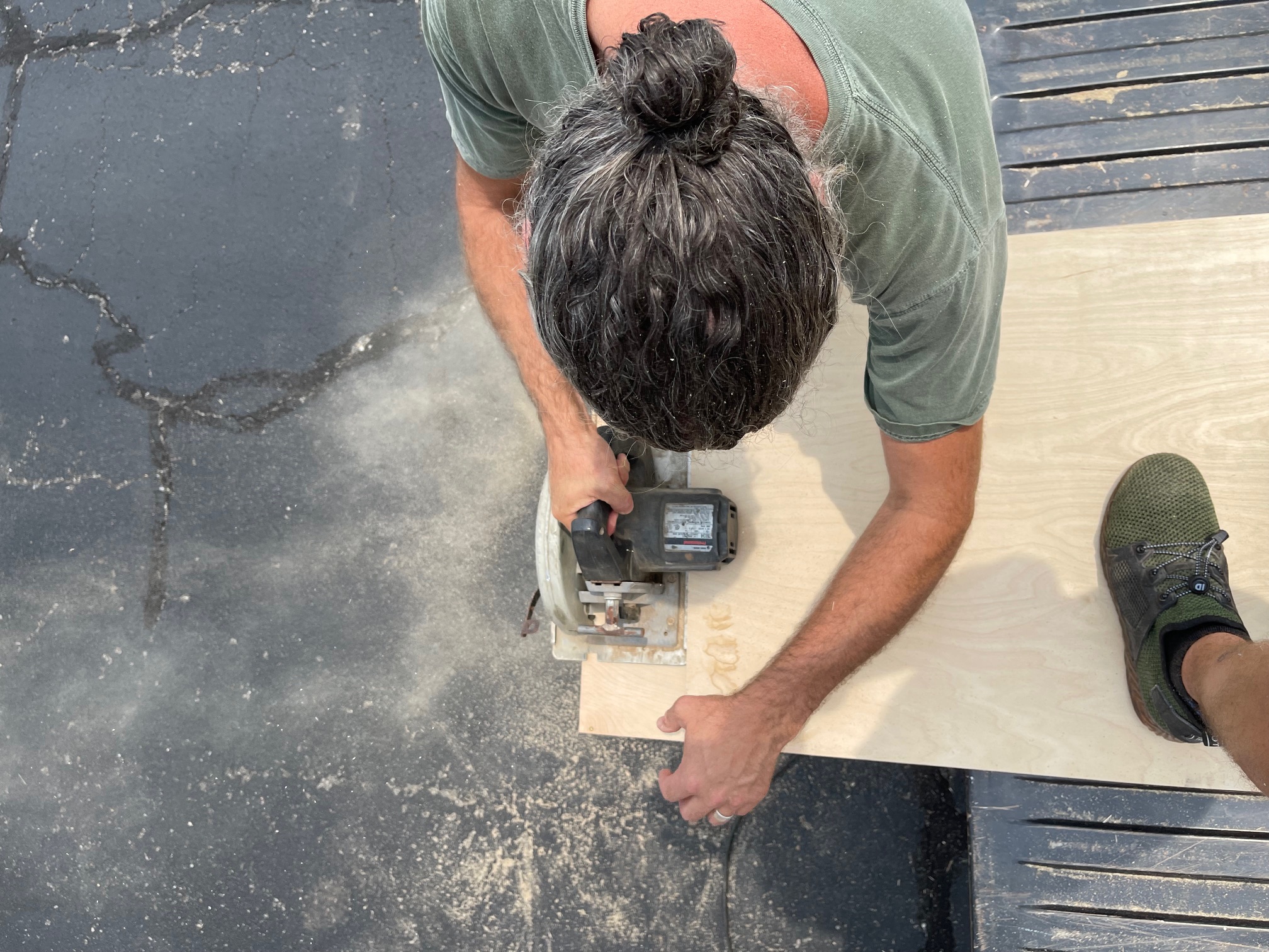 Cutting plywood on site