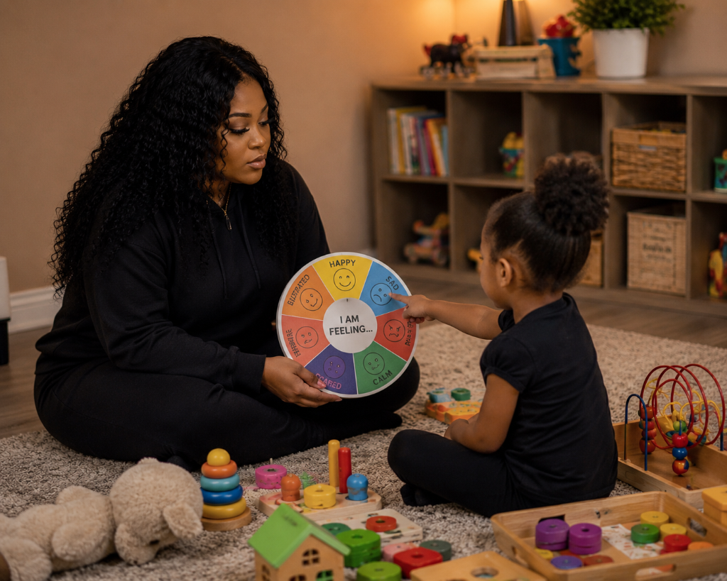 Danielle with child in play therapy
