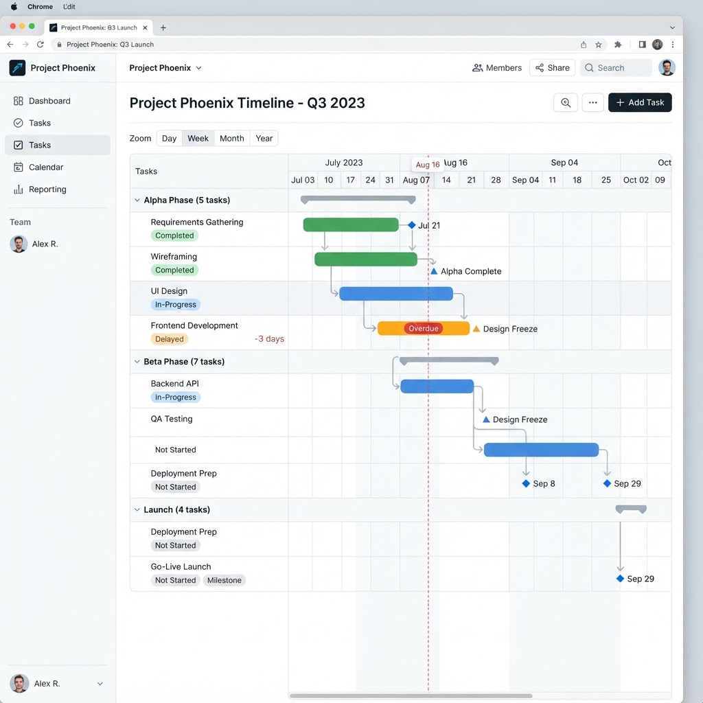 Calendrier & diagramme de Gantt