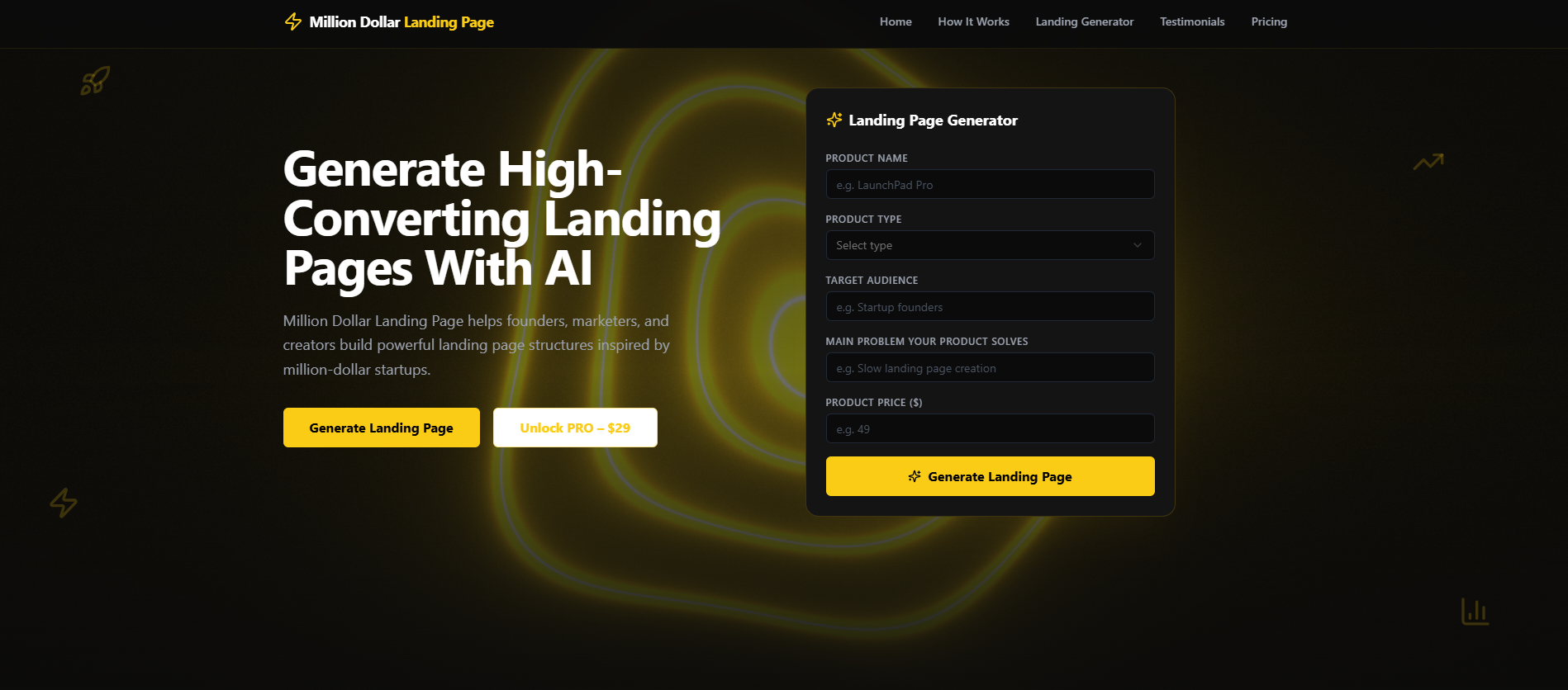 Milion Dollar - Launch pages that convert  template preview