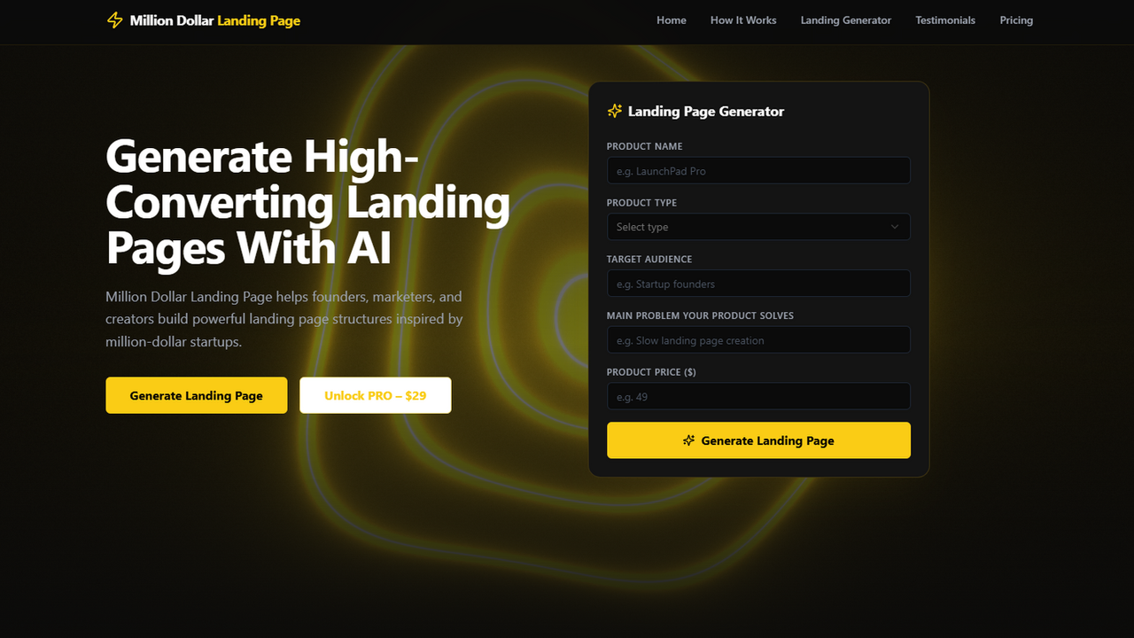 Milion Dollar - Launch pages that convert  template preview