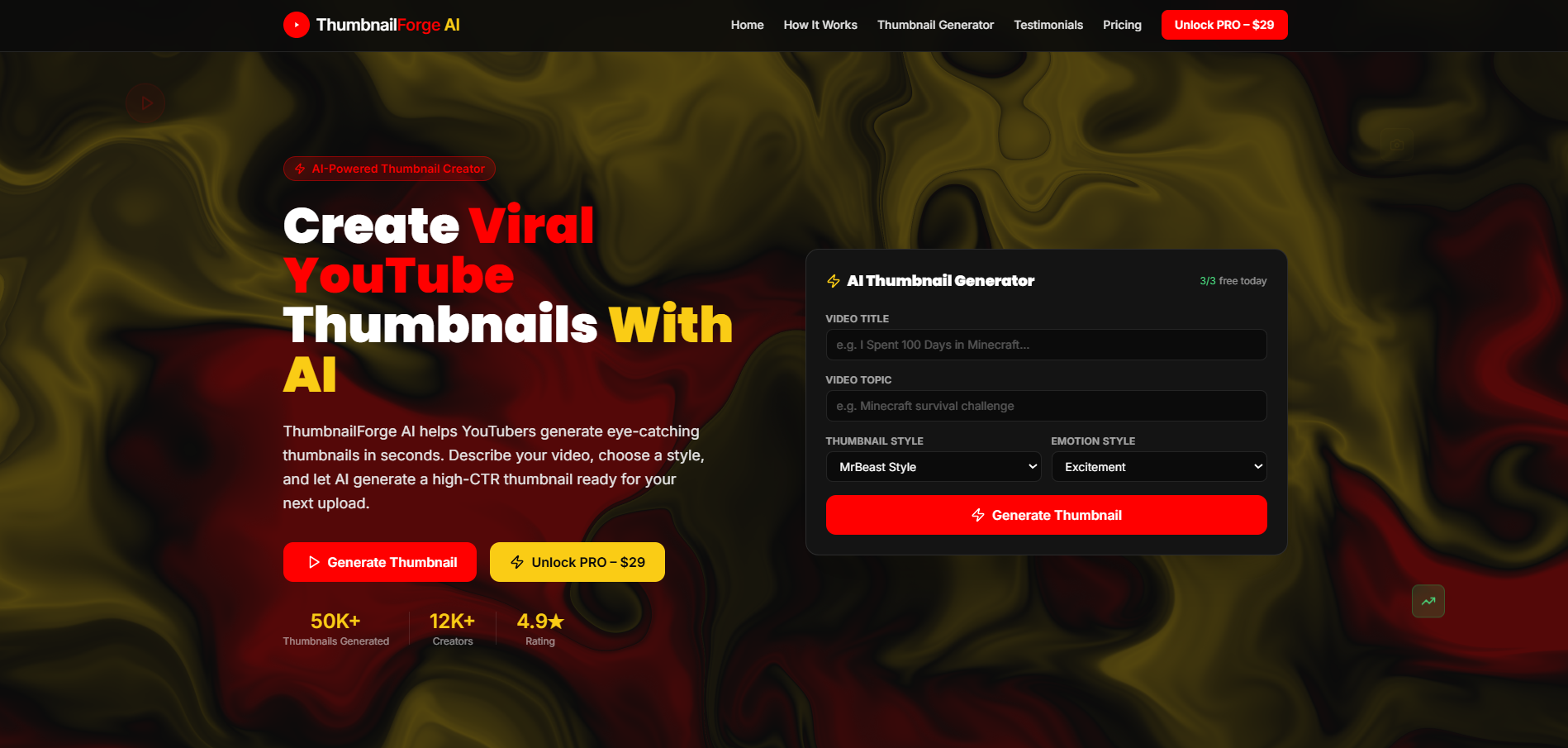 ThumbnailForge — AI YouTube Thumbnail Generator template preview