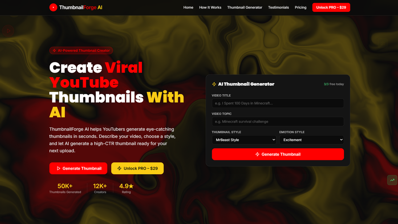ThumbnailForge — AI YouTube Thumbnail Generator template preview