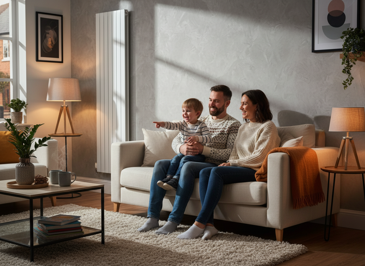 Happy family in warm home