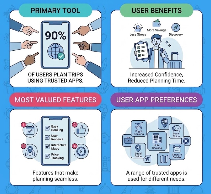Desk research — 90% of users plan trips using trusted apps