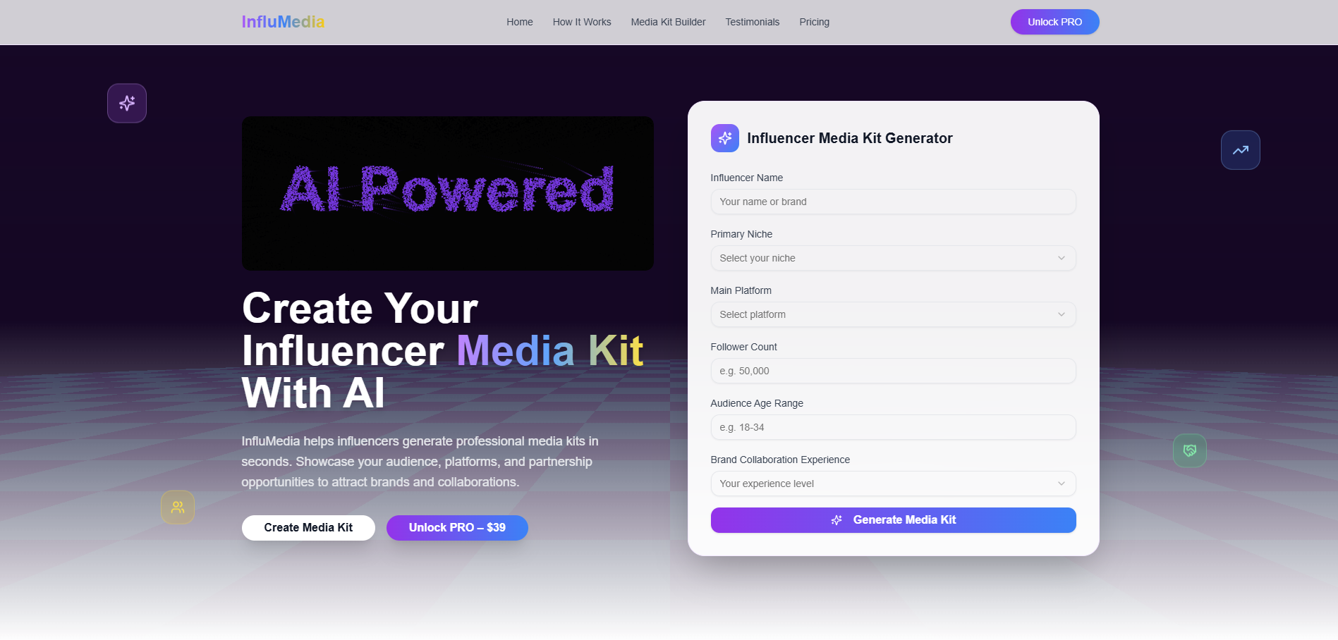 InfluMedia — Media Kit for Creators  template preview