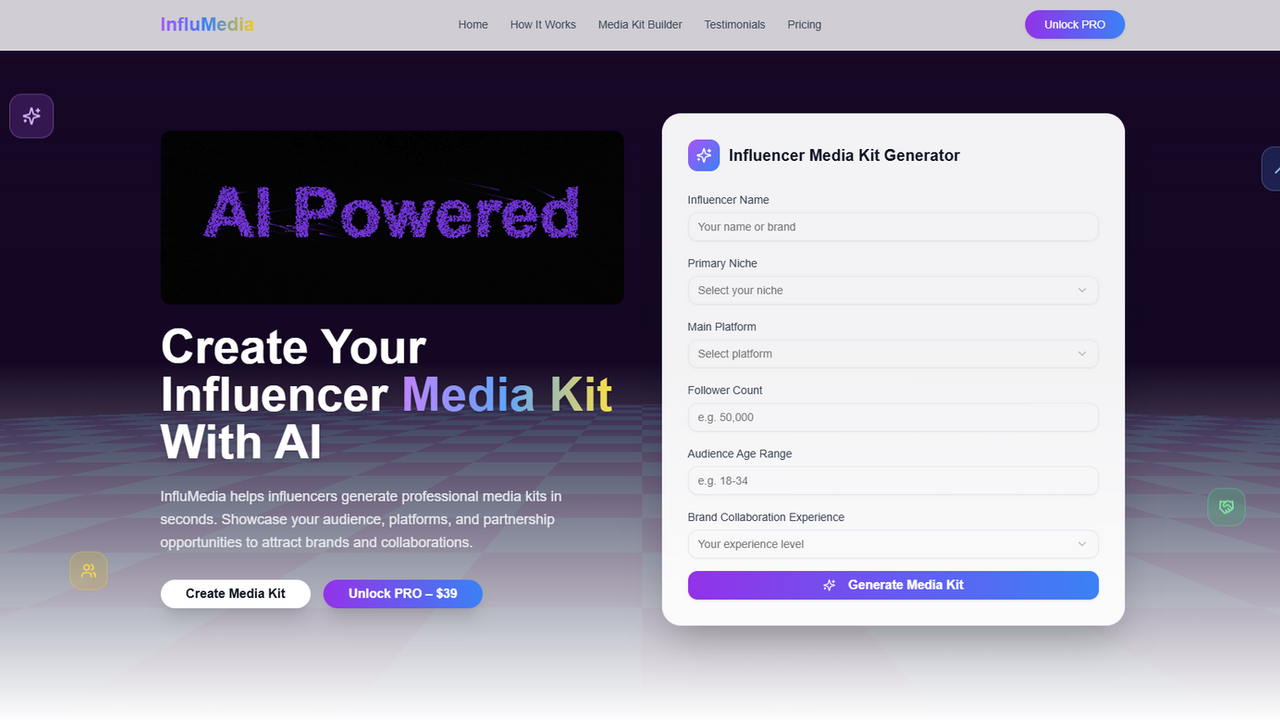 InfluMedia — Media Kit for Creators  template preview