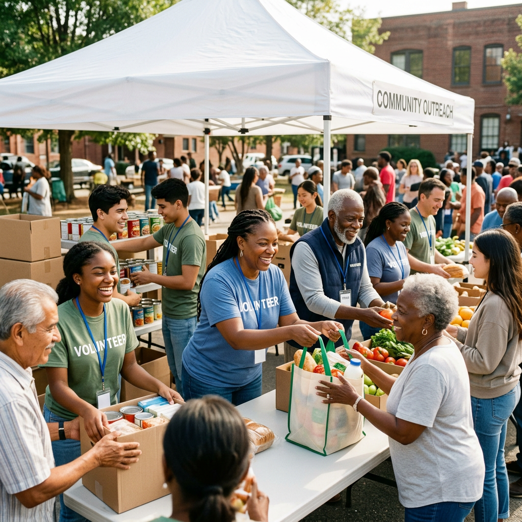 Multicultural multi-generational volunteers serving