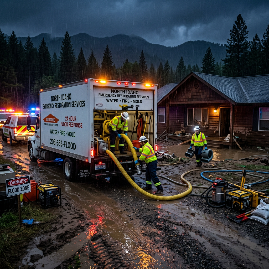 Emergency water damage restoration team responding in North Idaho by North Idaho Flood and Fire