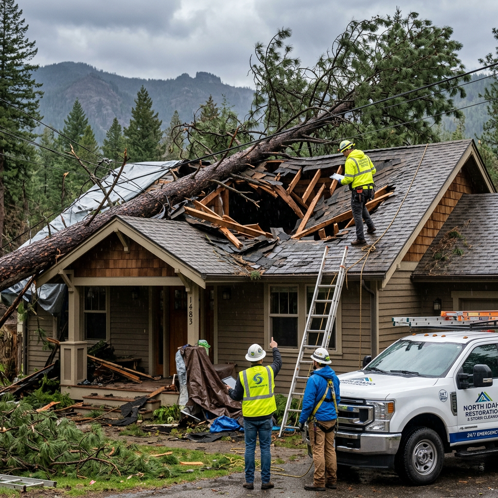 Wind damage restoration on a Sandpoint Idaho home by North Idaho Flood and Fire