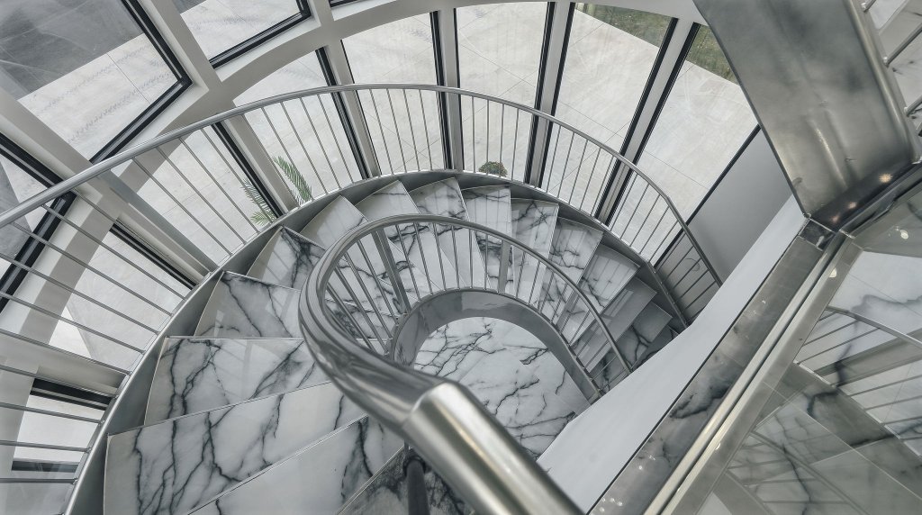 Spiral marble staircase — overhead view