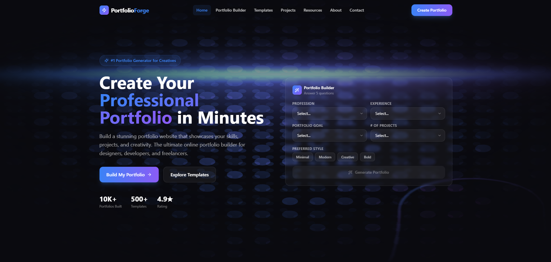 PortfolioForge — Portfolio platform template preview