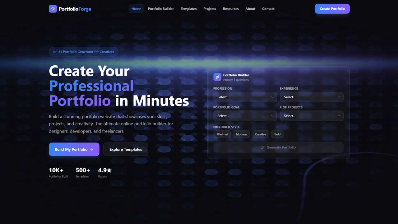 PortfolioForge — Portfolio platform template preview