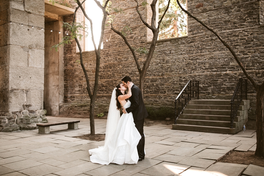 Wedding couple in the courtyard of The Landmark at St. Joseph's Park