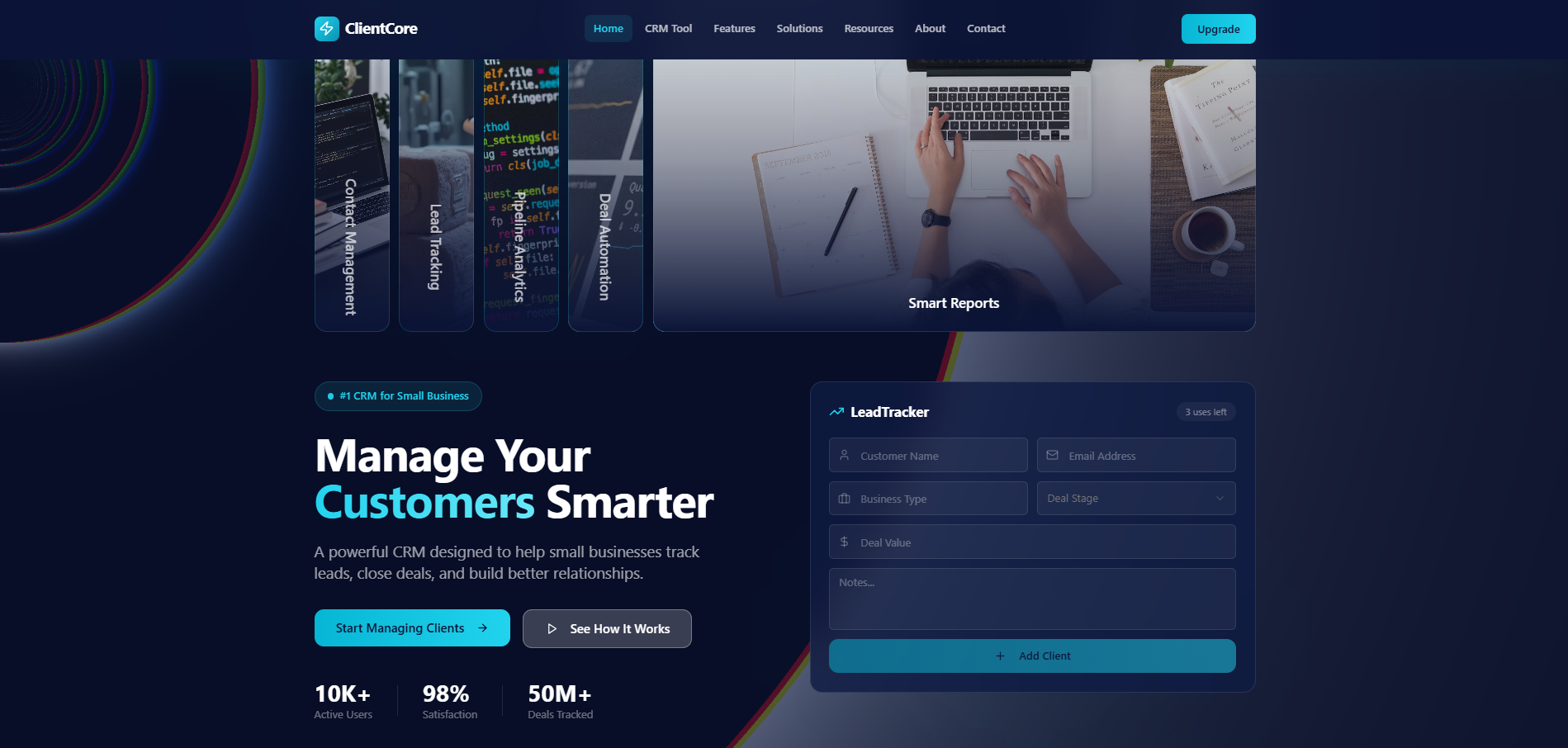 ClientCore — Customer management platform template preview