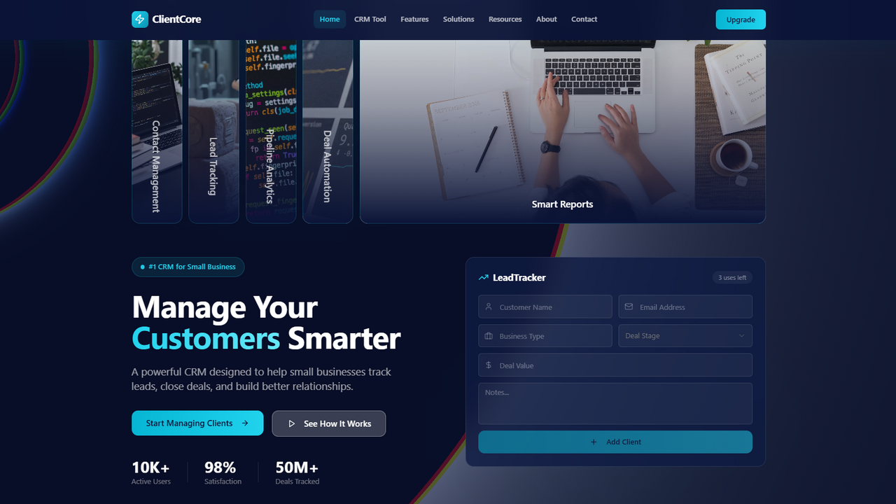 ClientCore — Customer management platform template preview