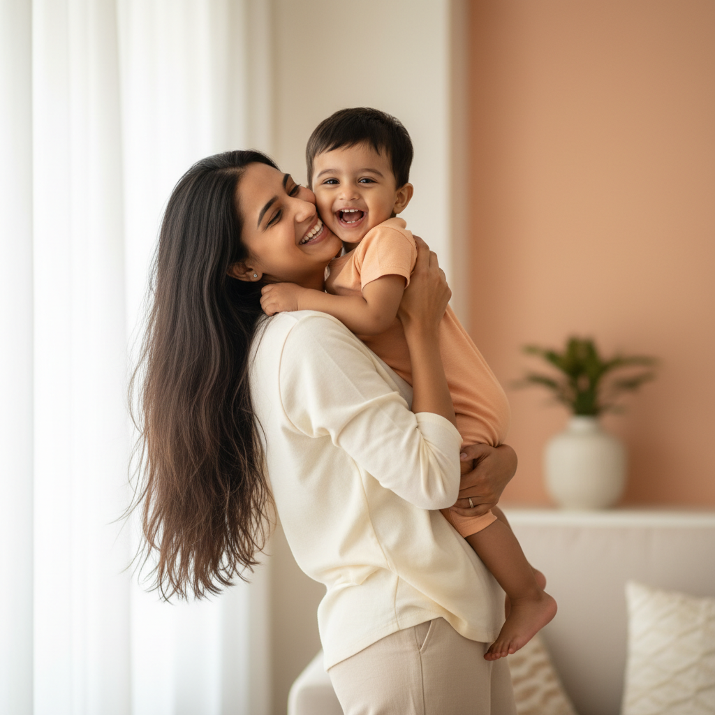 Indian mother and child sharing a happy moment
