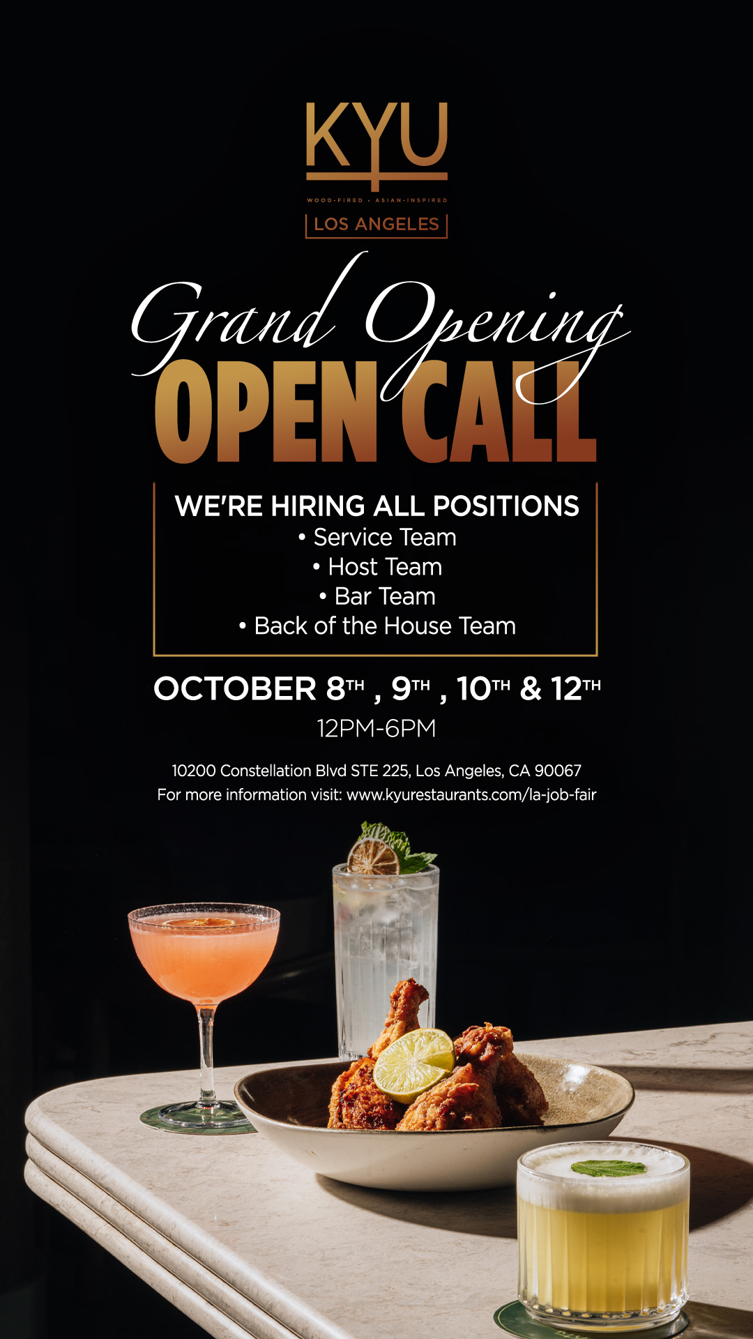 KYU Los Angeles Open Call — Grand Opening Hiring Flyer