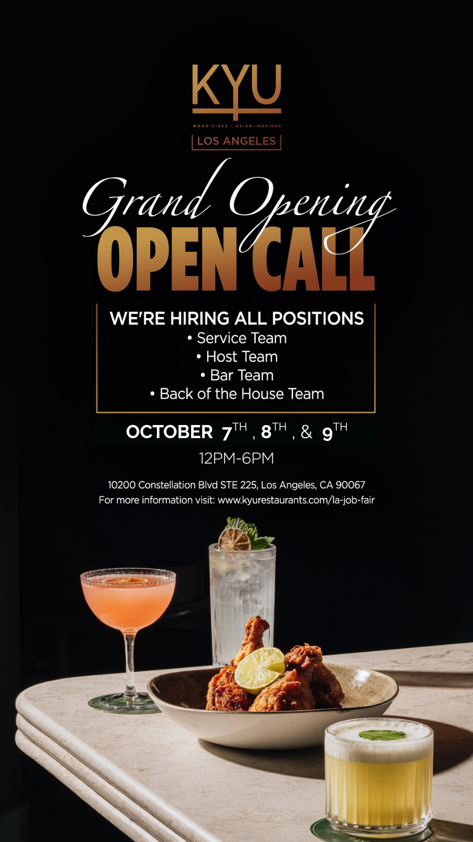 KYU Los Angeles Open Call — Grand Opening Hiring Flyer