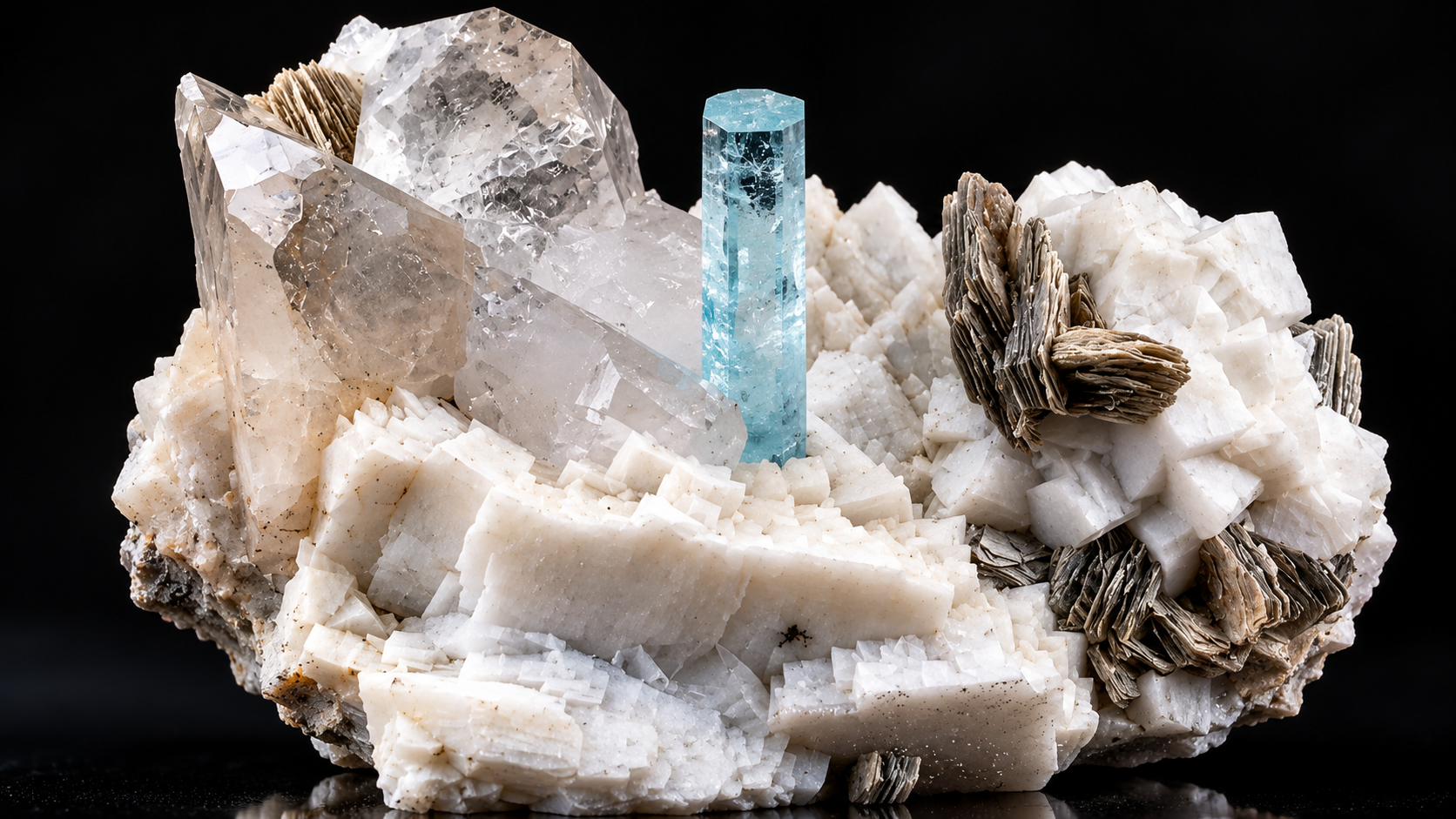 Cúmulo de cristales con berilo azul