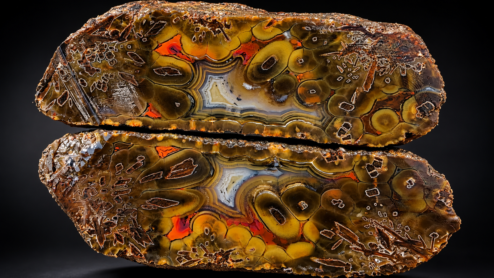 Mitad de ágata orbicular pulida