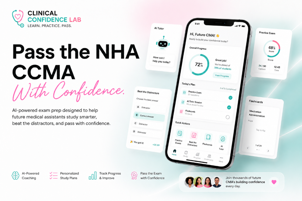 Clinical Confidence Lab AI-powered NHA CCMA exam prep dashboard preview
