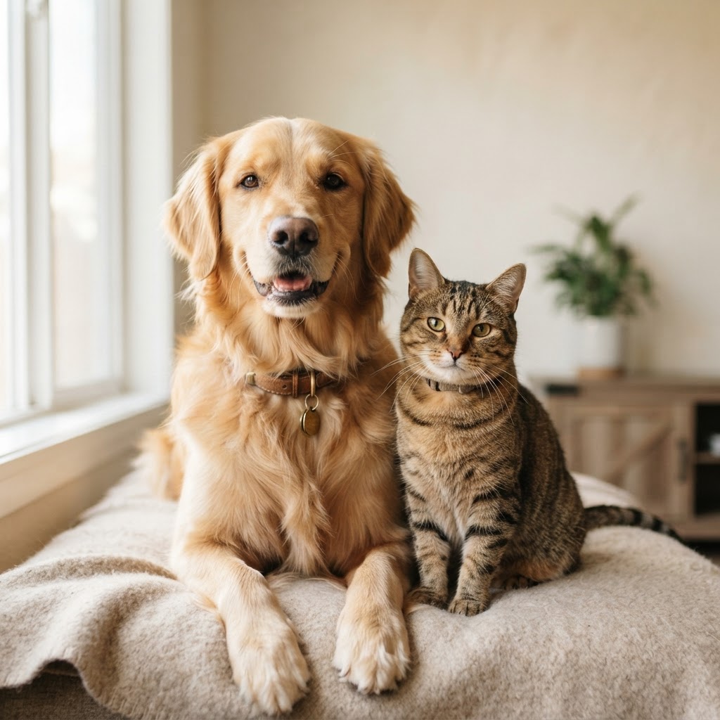 A dog and cat together