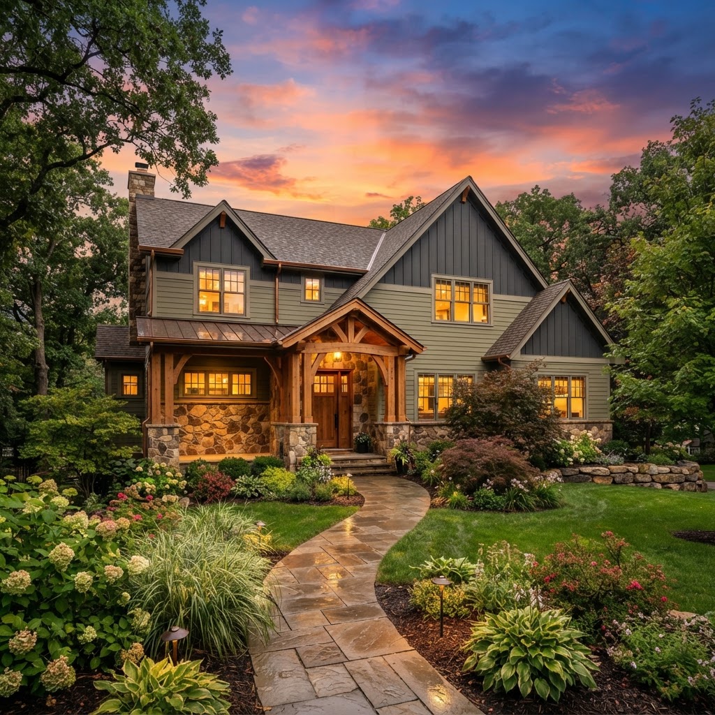 Craftsman home with mixed siding materials showing soffit and fascia detail