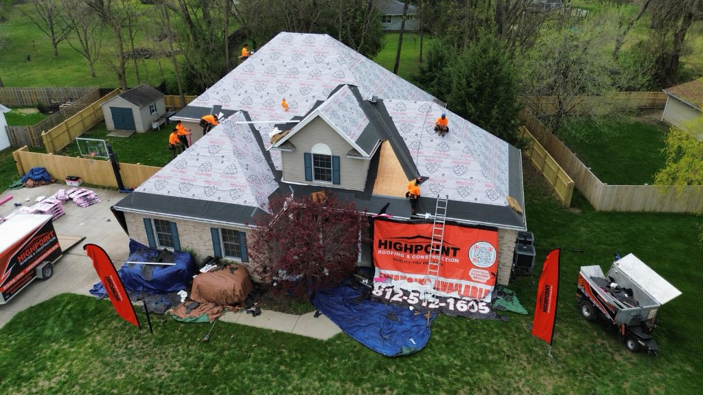 Full crew roof replacement — Highpoint on the job