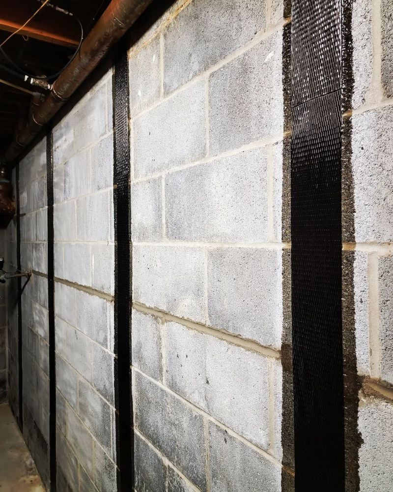 Carbon fibre strapping installed on basement wall