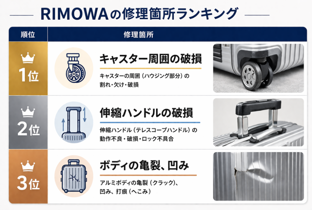 RIMOWAの修理箇所ランキング