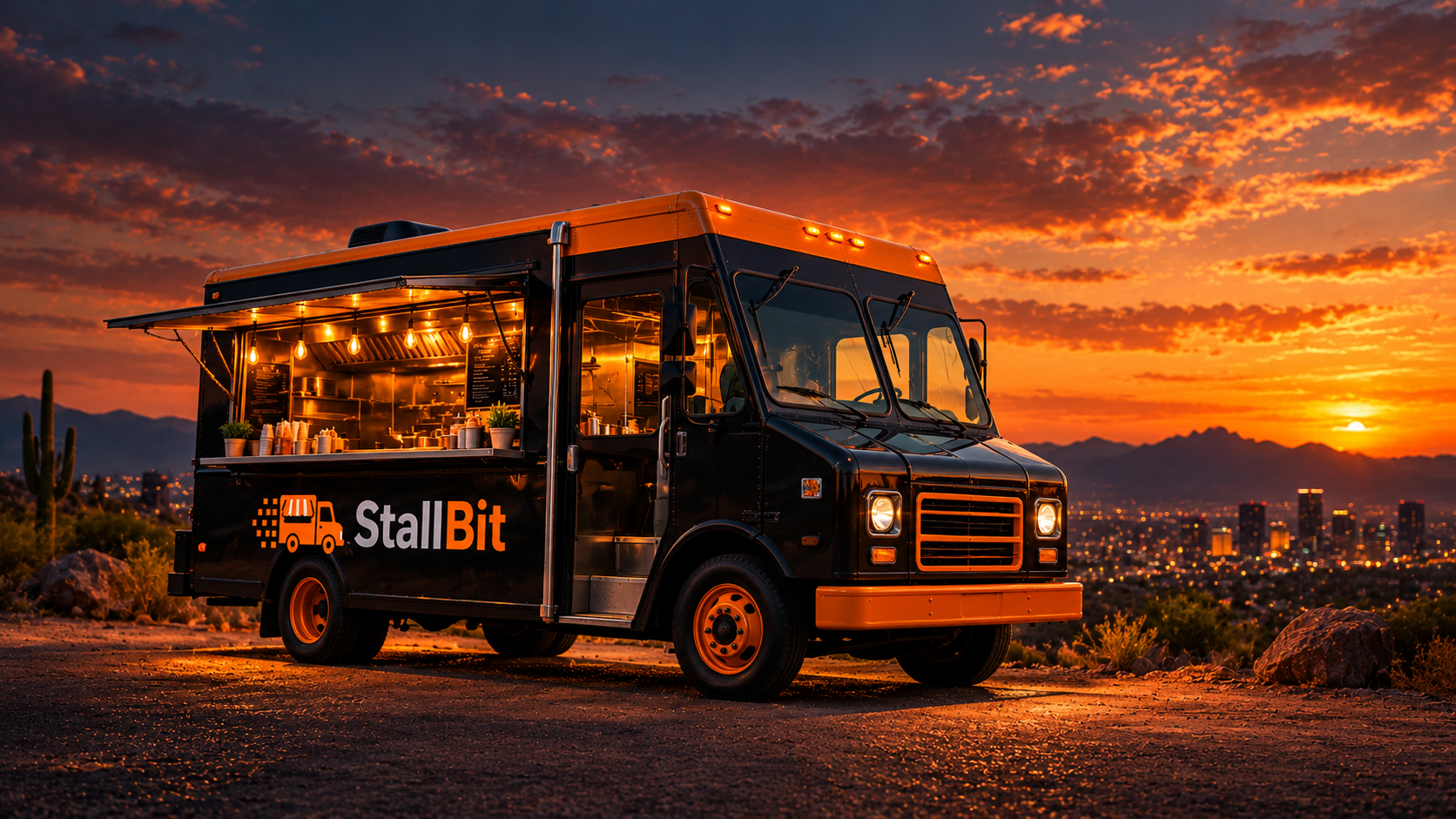 StallBit food truck overlooking the city at sunset