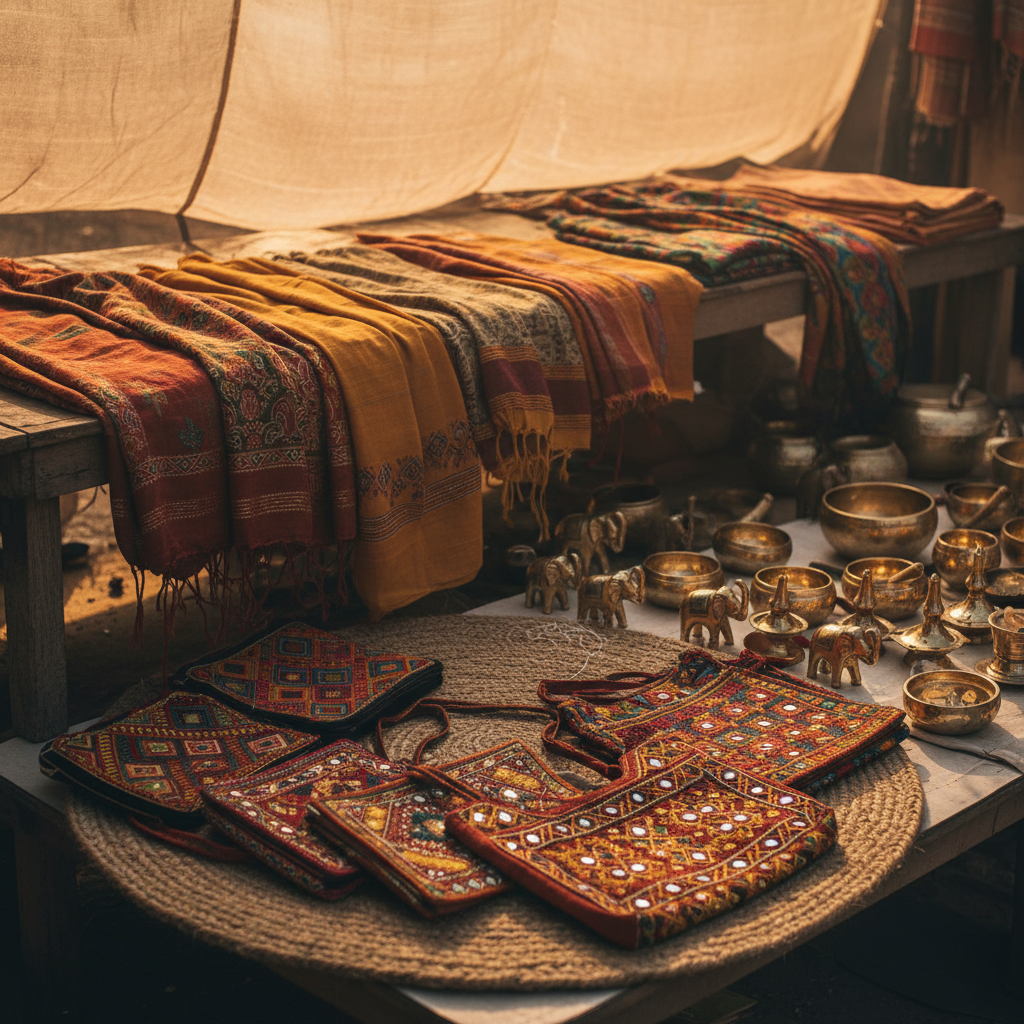 Indian craft market stall in warm daylight