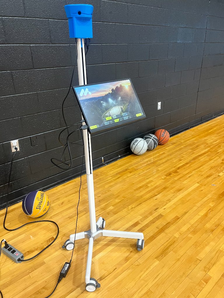 Our product device on a basketball court