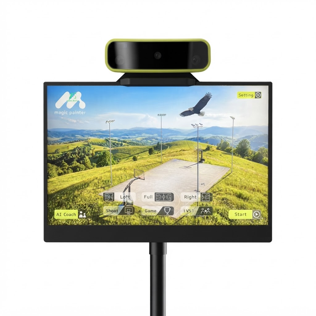 magic painter, Inc hardware unit — front view with AI coach interface on display