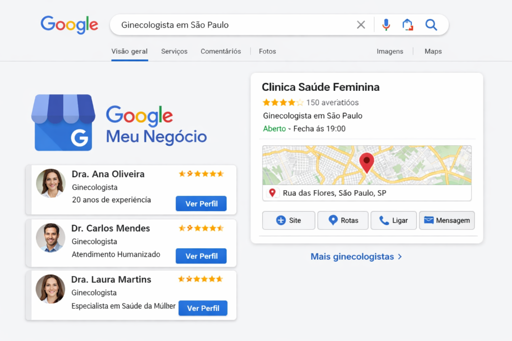 Google Meu Negócio para Ginecologistas: Como Aparecer no Pacote de 3 do Google Maps em 2026