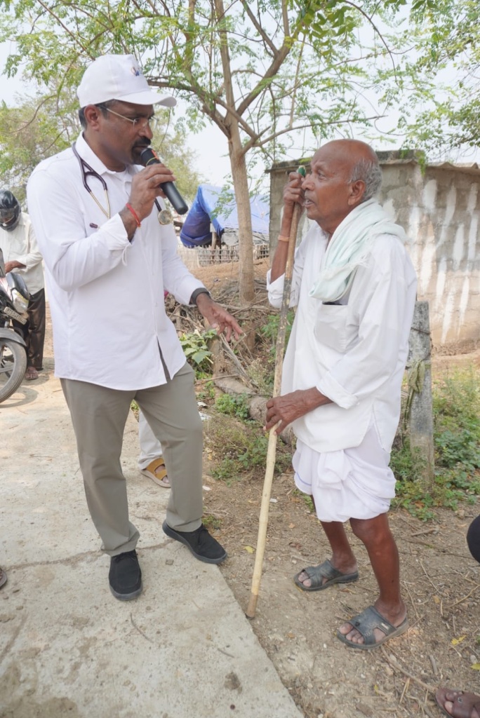 Pedda Veeravalli Camp — Dr GV Interacts with Elderly Villager