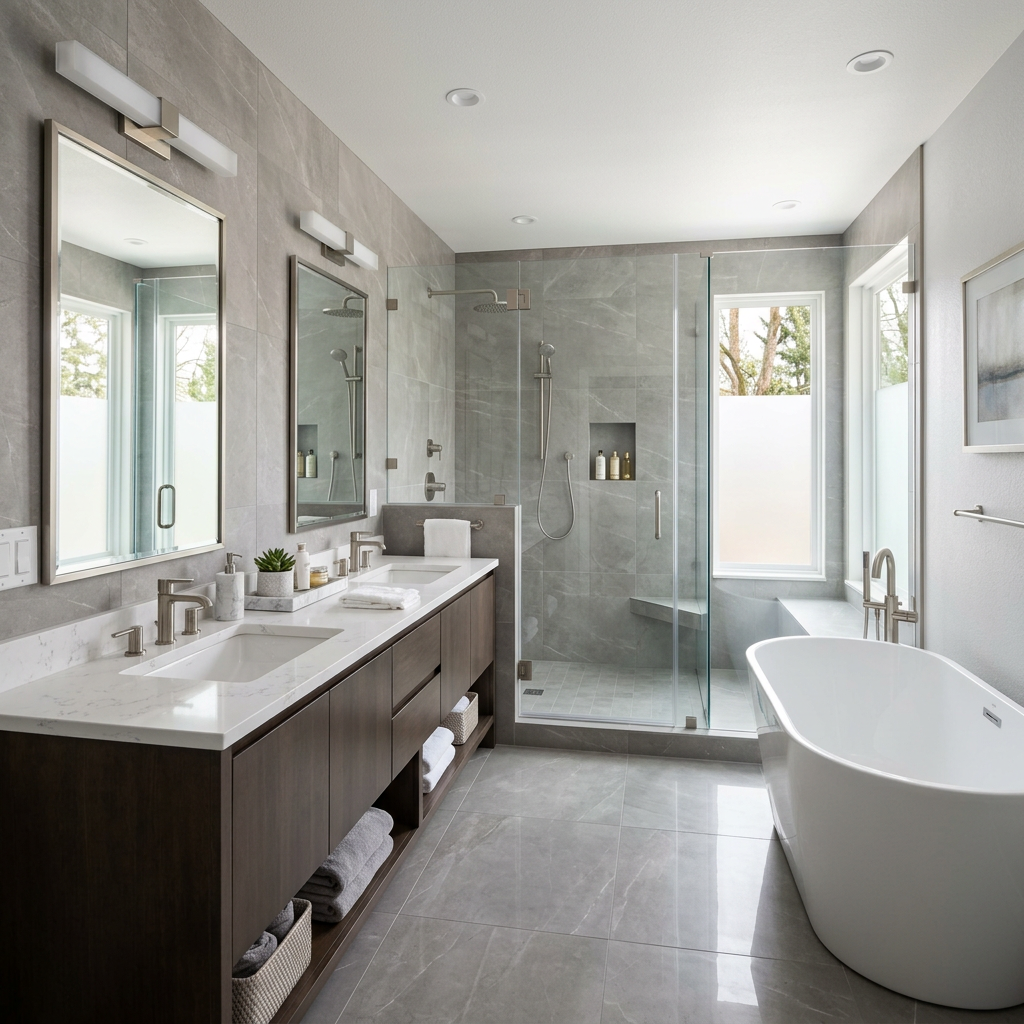 Grey Porcelain Master Bathroom