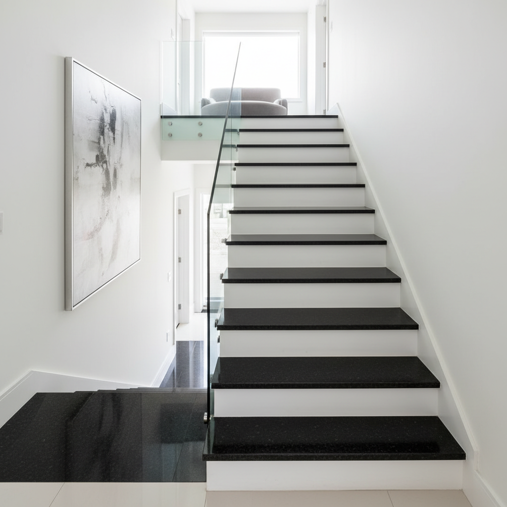 Black Granite & White Riser Stairs