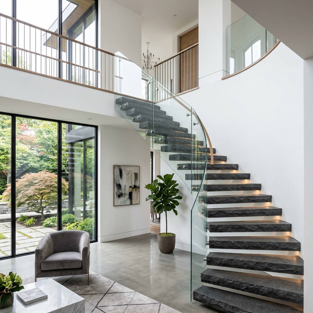 Floating Dark Stone Staircase