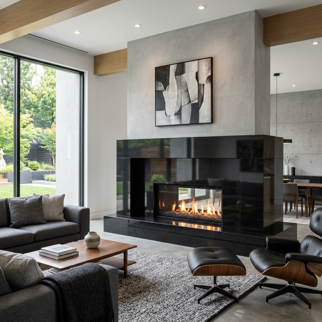 Absolute Black Granite Minimalist Fireplace