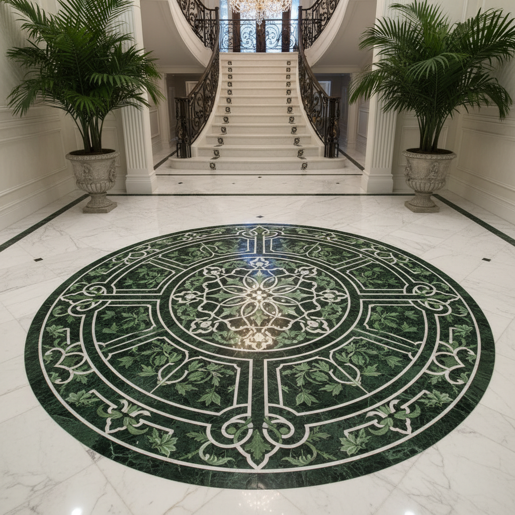 Verde Guatemala Marble Floor Medallion