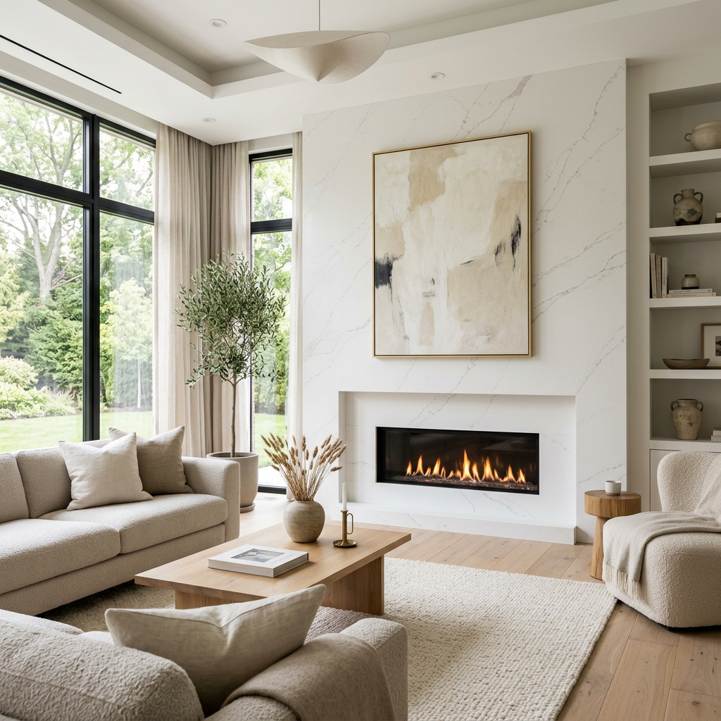 White Quartz Engineered Stone Fireplace