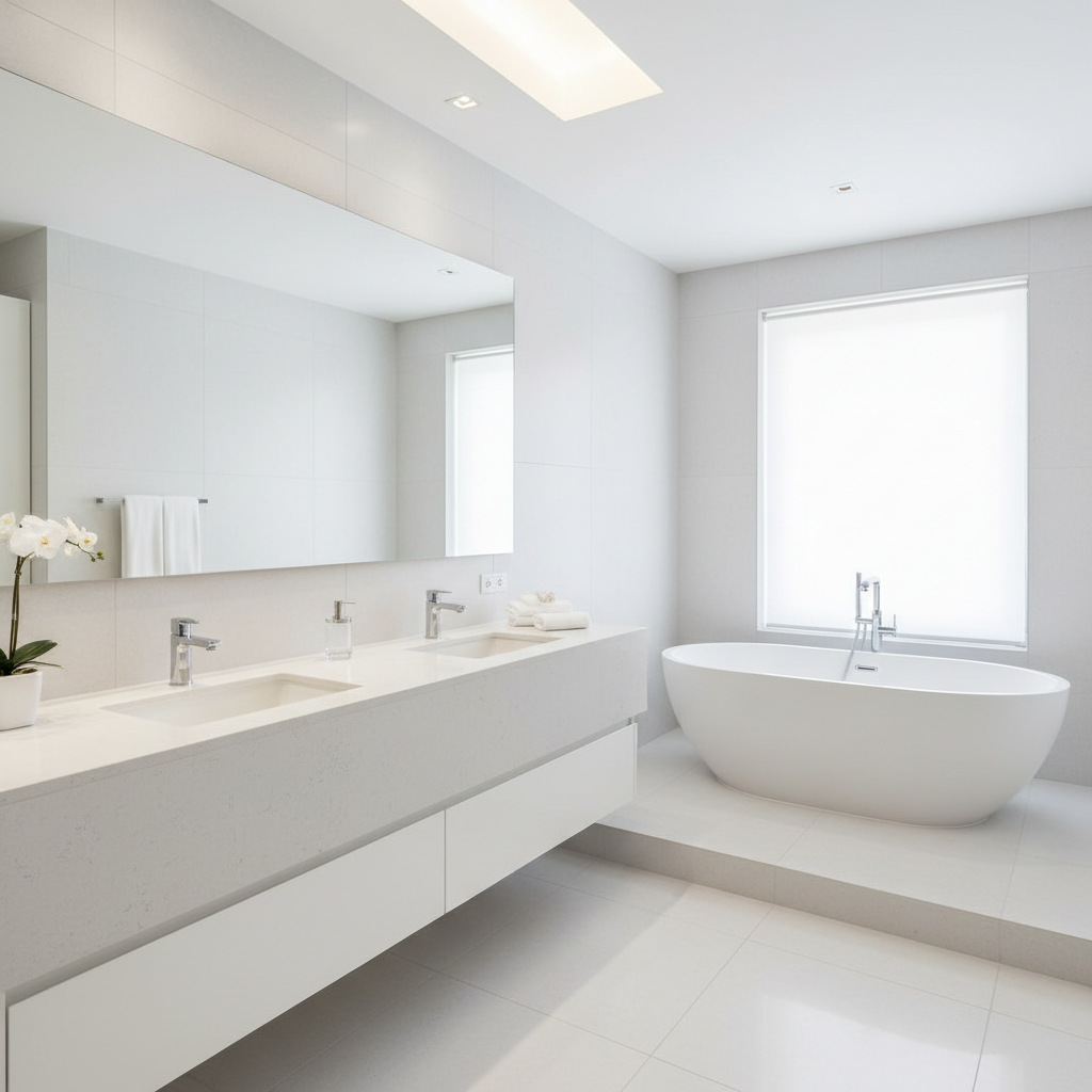 White Quartz Double Vanity Bathroom