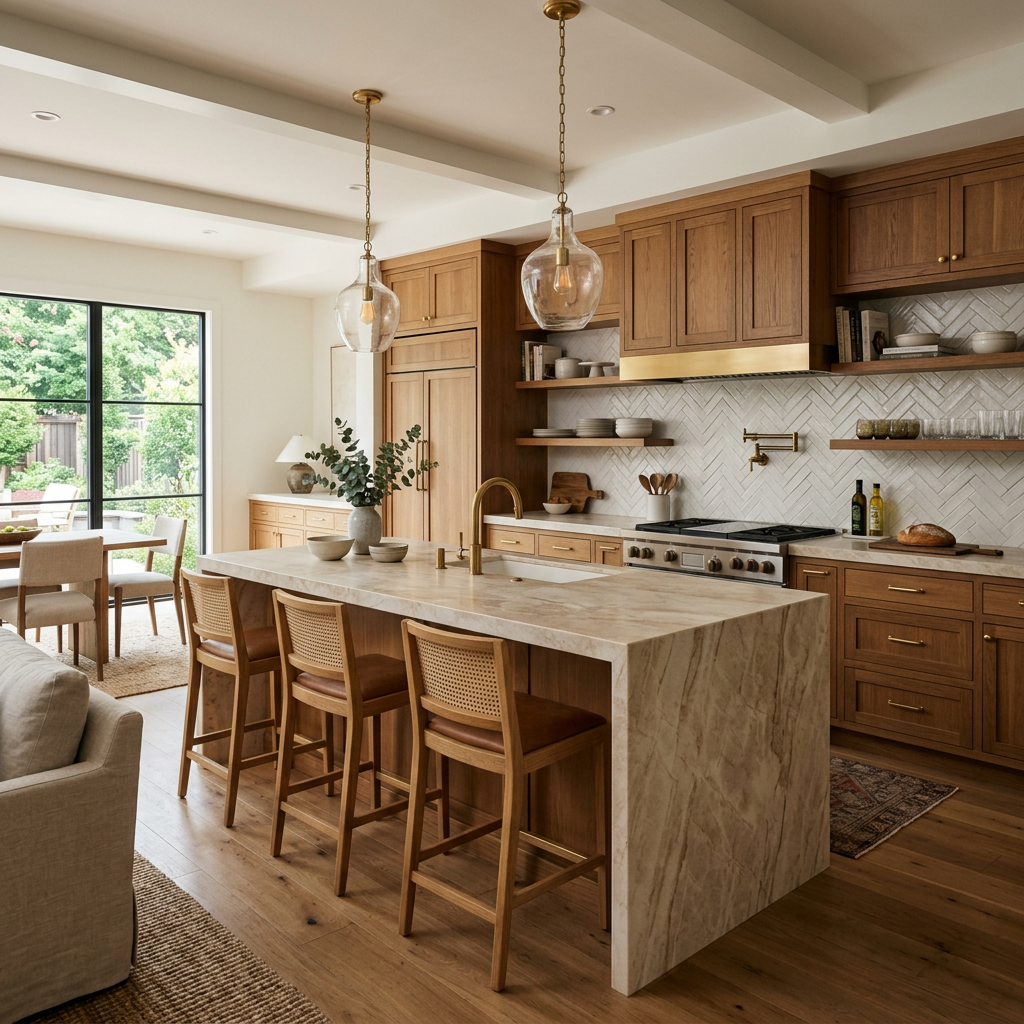 Beige Marble Open Kitchen
