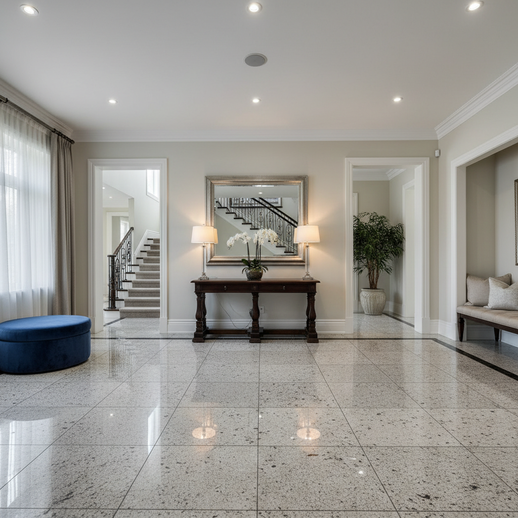 Speckled Grey Granite Foyer Floor